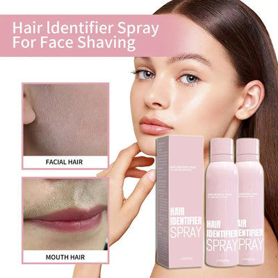 Hair identifier spray highlighting facial hair for dermaplaning